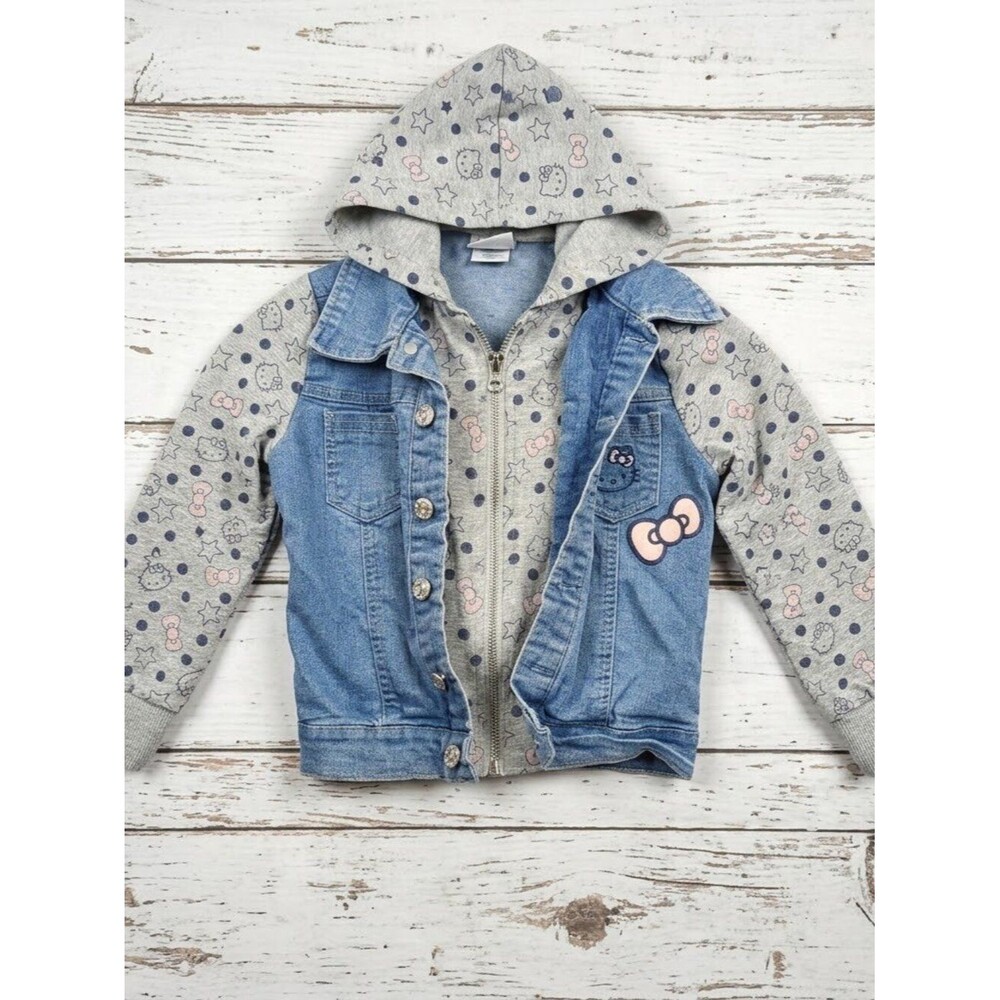 Toddler Girls Hello Kitty Hooded Zip & Button Jacket Size 4T